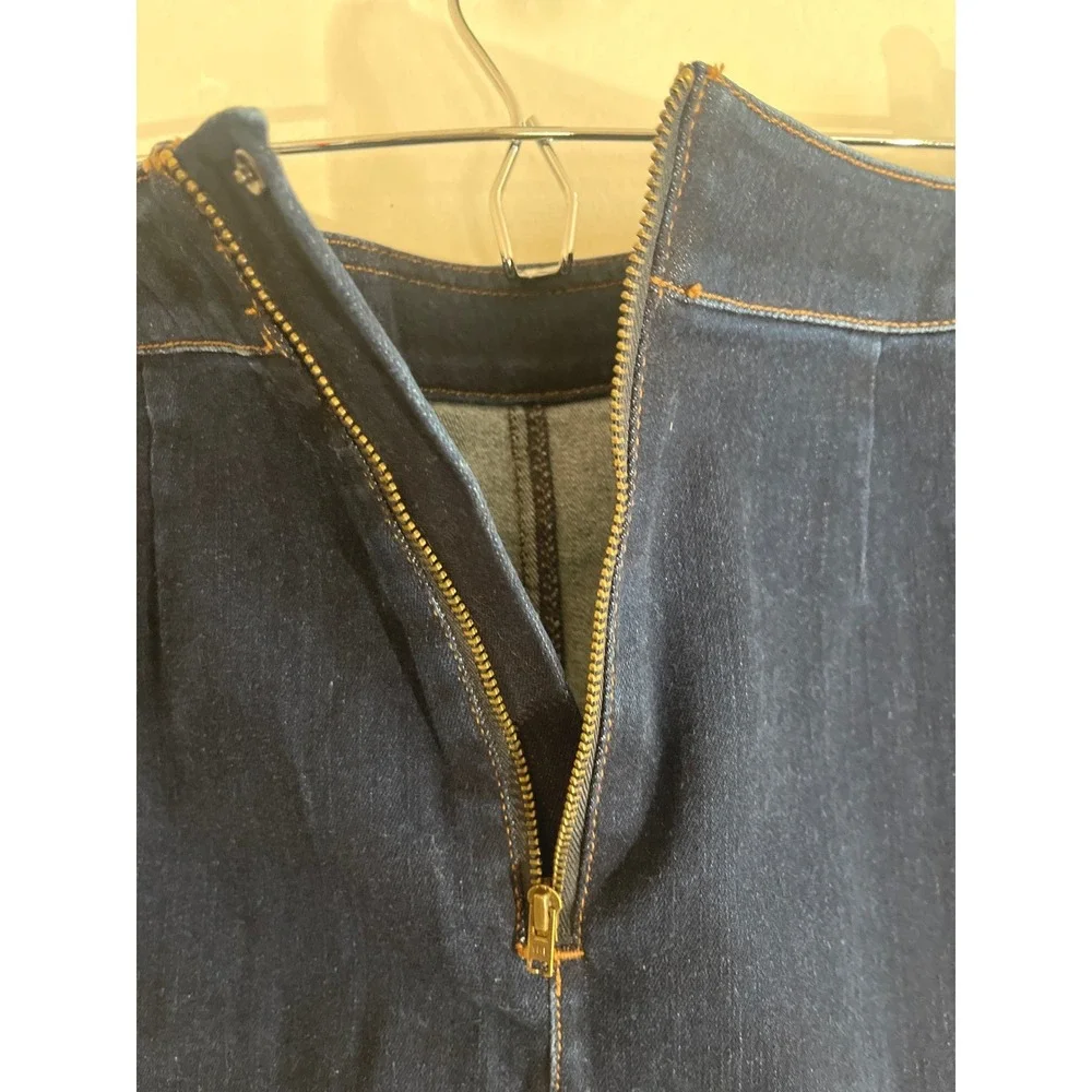 Loft Skirt Women 12 Dark Wash Denim Mini A-Line Gold Zip Pockets Casual Classic